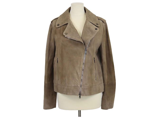 Brunello Cucinelli Brown Leather Monili Biker Jacket