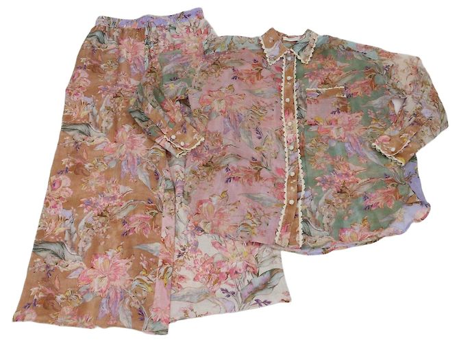 Completo Camicia e Pantaloni in Ramie con Stampa Floreale Cira Multicolor Zimmermann Multicolore