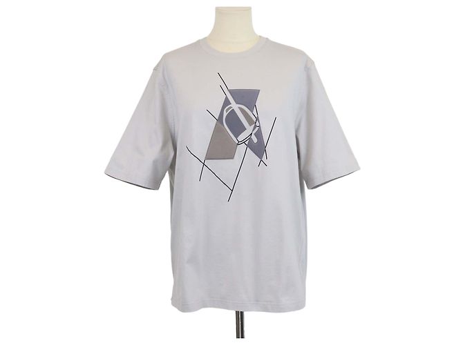 Hermès T-Shirt Hermes Light Grey Cotton Etrier en Fragments