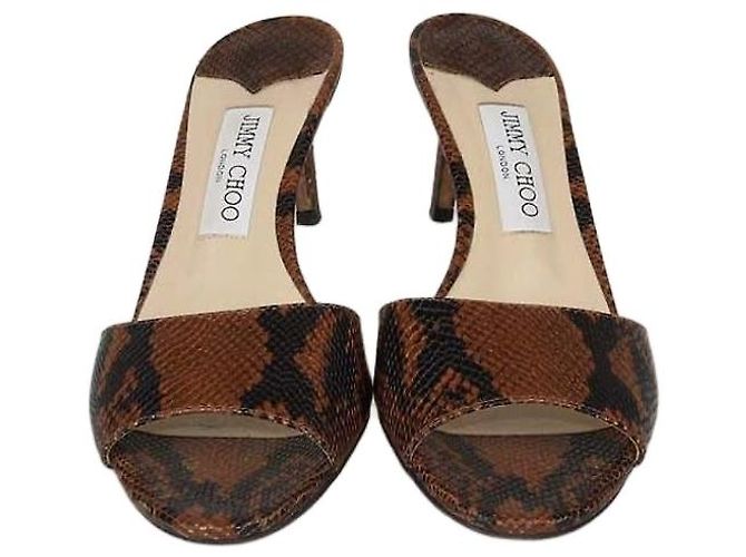 Jimmy Choo Stacey Mules aus Leder in Python-Prägung Braun/Schwarz