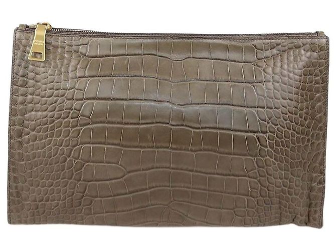 Pochette zippée Prada en alligator vert olive