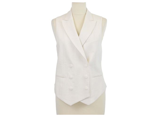 Fendi Off White Linen Silk Blend Double Breasted Vest Eggshell