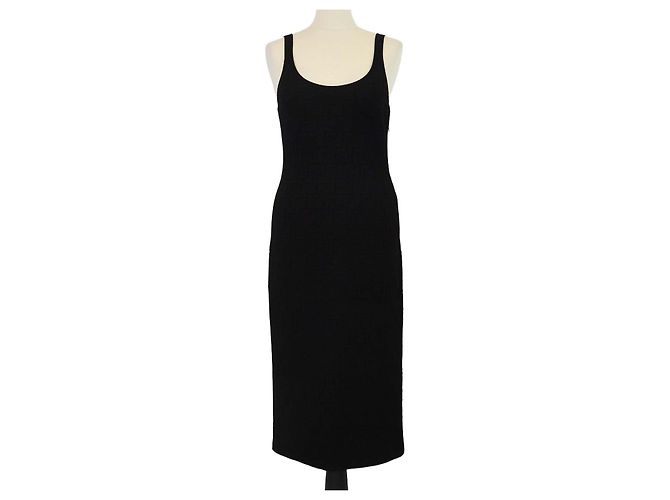 Fendi Black FF Zucca Monogram Sleeveless Midi Dress