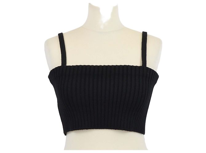 Prada Crop Top aus Wollmisch-Strick in Schwarz mit Spaghettiträgern