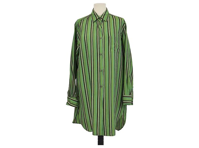 Camicia lunga in seta a righe verde Loewe