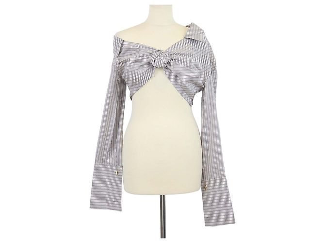 Crop Top de Seda a Rayas Blanco/Gris Fendi