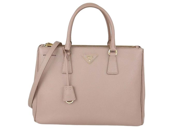 Tote Medium Double Zip em couro Saffiano Bege Prada