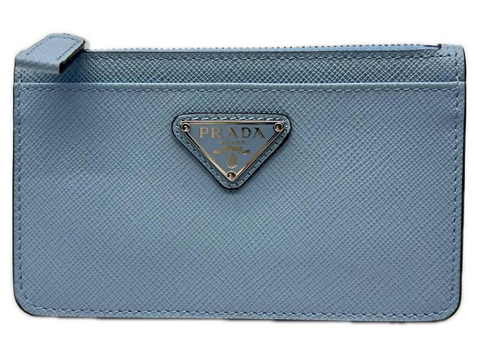 Prada Saffiano Triangle Business Card Holder/Card Case 2MC084 Blue Men's