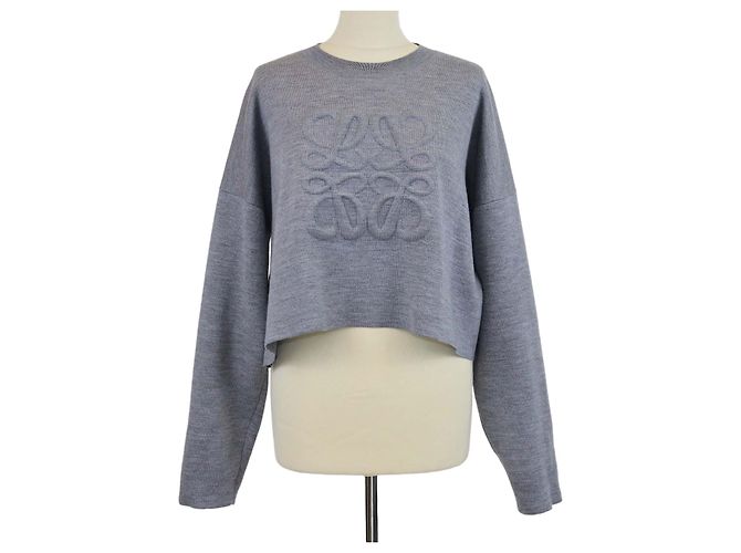 Loewe Grey Wool Anagram Embossed Crop Sweater