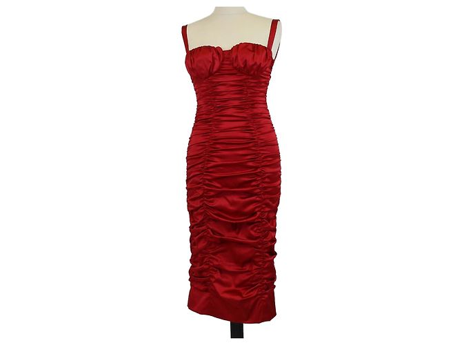 Vestido midi sem mangas drapeado em seda vermelha Dolce & Gabbana Vermelho