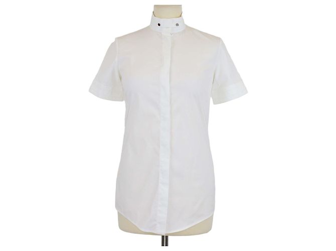 Camicia Gucci Equestrian a maniche corte e collo alla coreana in misto cotone bianco