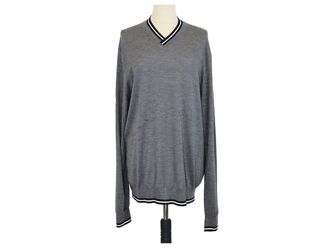 Hermès Hermes grauer V-Ausschnitt Langarmpullover aus Kaschmir und Seide