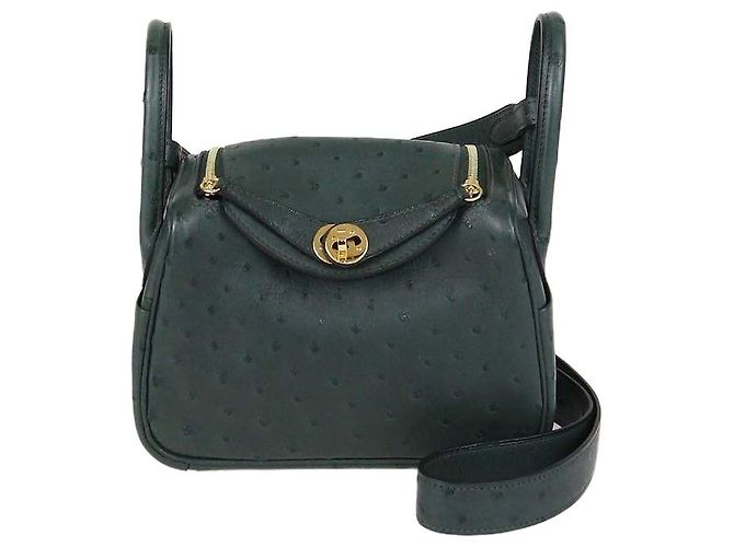 Hermès Bolso Mini Lndy Hermes de avestruz Vert Cypress