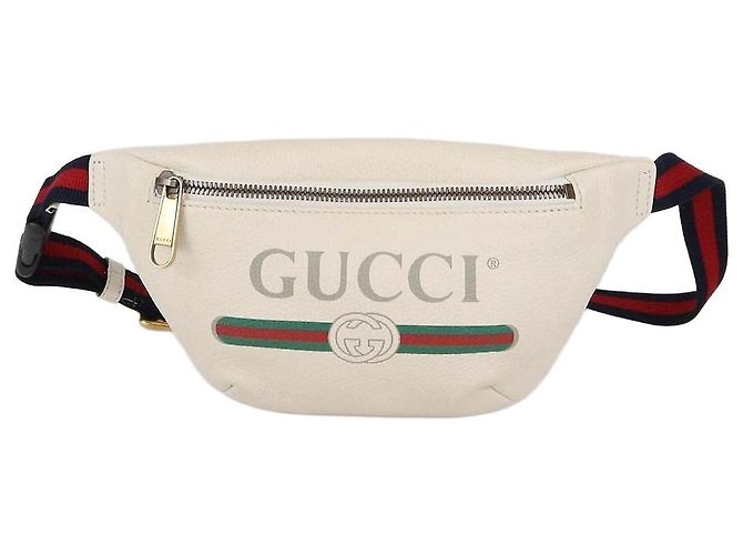 Gucci Gürteltasche aus Off White Leder mit Web-Logo