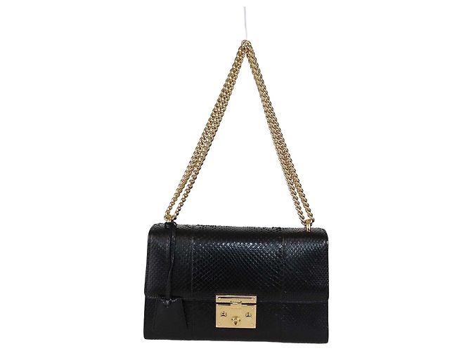 Gucci Medium Padlock Schultertasche aus schwarzem Pythonleder