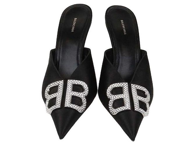 Mules BB Balenciaga in raso nero e cristalli