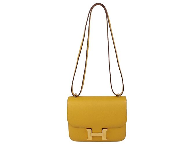 Hermès Bolsa Mini Constance Hermes em couro Epsom Jaune Amber