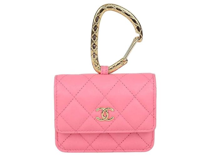 Chanel Pink Quilted Leather CC Hook Card Case
