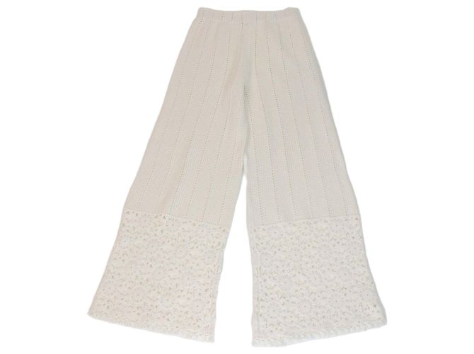 Maje weite Crochet-Hose aus weißer Baumwolle mit elastischem Bund
