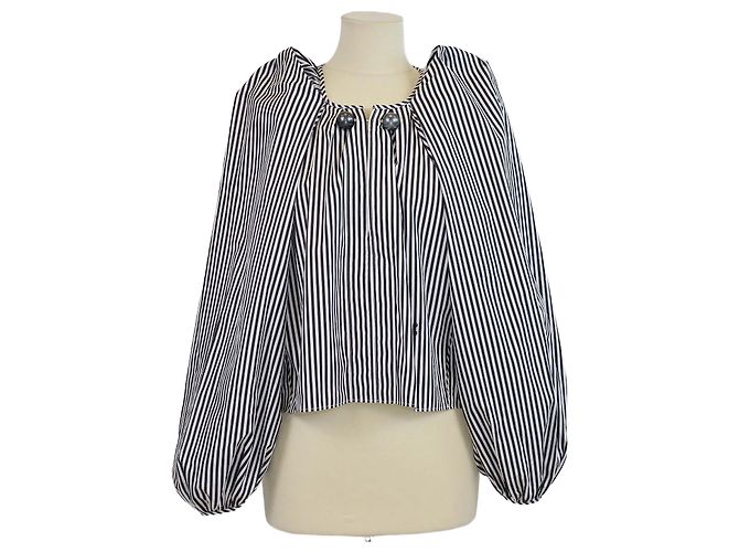 Autre Marque Top mini Grand Bazaar in cotone a righe bianco/nero Nackiye