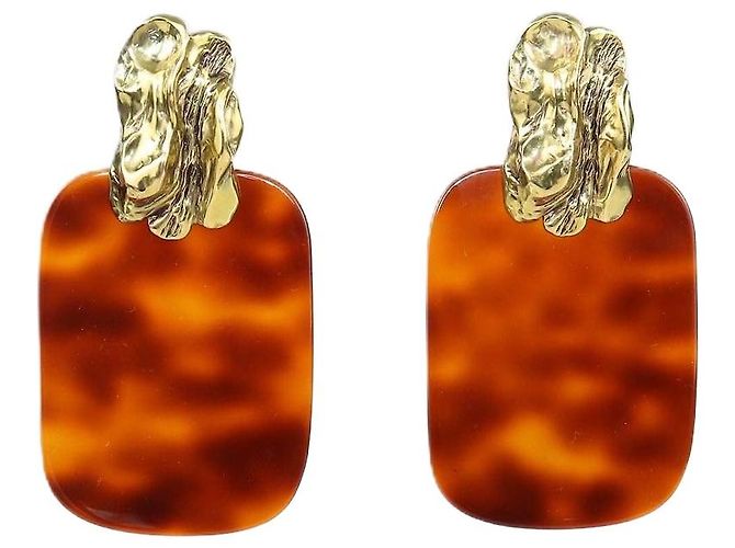 Pendientes Saint Laurent de resina efecto carey marrón Castaño