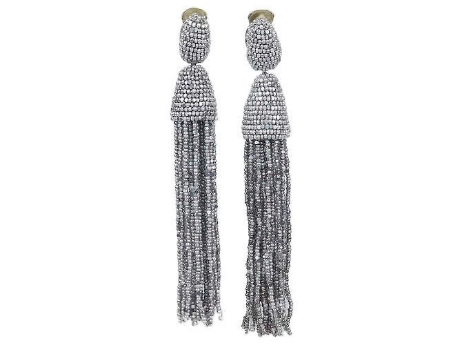 Orecchini a clip Oscar De La Renta Beaded Classic Short tassel Argento