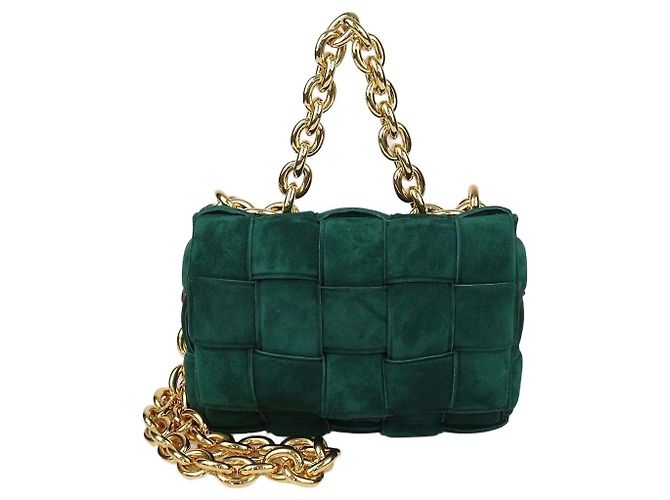 Bottega Veneta Green Intreccio Suede Padded Cassette Chain Bag Grün