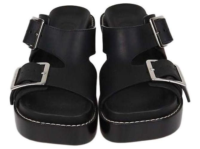 Loewe Black Leather Double Buckle Ease Slide Sandals