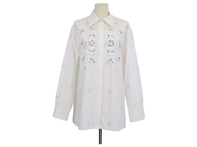 Camisa de manga larga Valentino de algodón blanco bordada y adornada