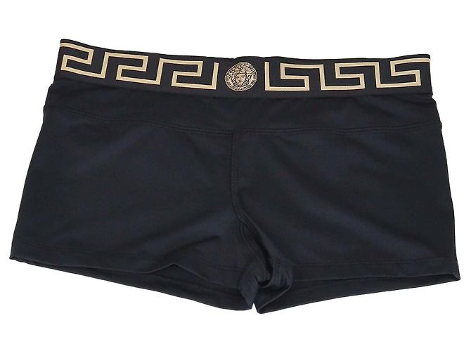 Versace Polyamid-Trunks in Schwarz mit Greca Border Bund