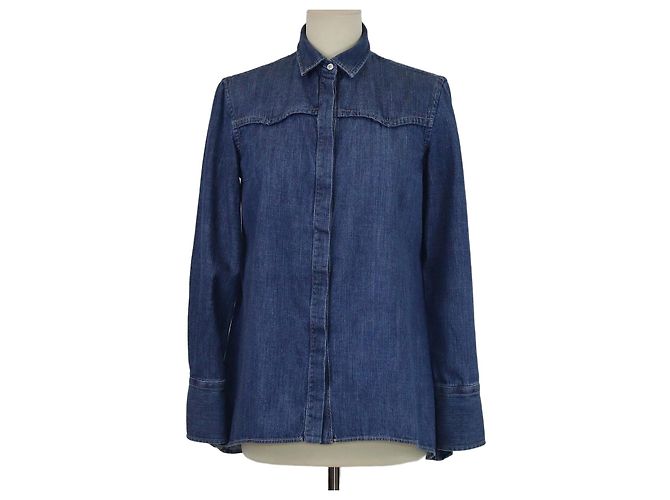 Camicia a maniche lunghe in denim lavato blu Brunello Cucinelli