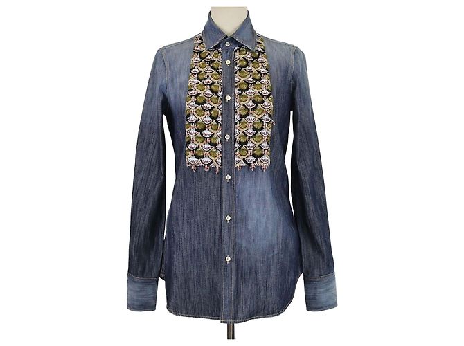 Camisa de manga comprida Dsquared2 em denim azul com missangas