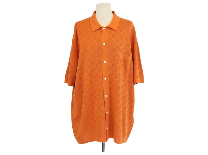 Polo a maniche corte Louis Vuitton Orange Monogram Pointelle Arancione