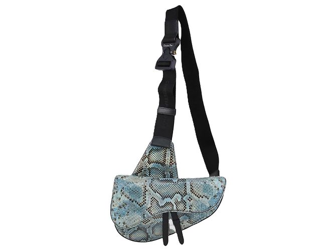 Christian Dior Dior Homme Blue Python Saddle Bag