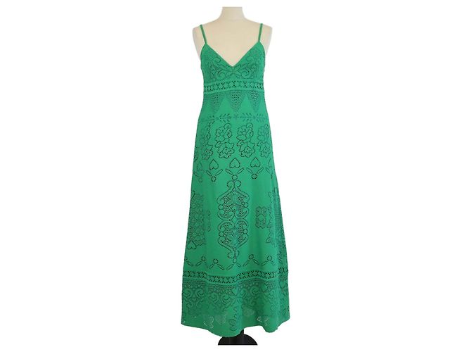 Vestido largo sin mangas Valentino de encaje de algodón verde