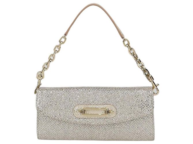 Jimmy Choo Gold Glitter Chain Clutch Silber