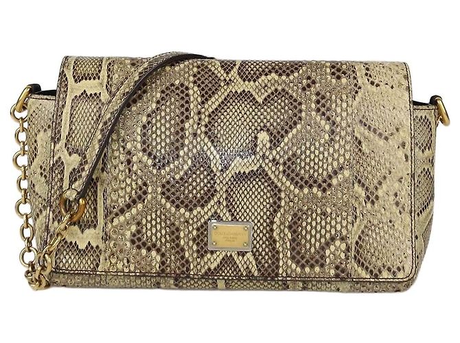 Sac à rabat en python crème Dolce & Gabbana Écru