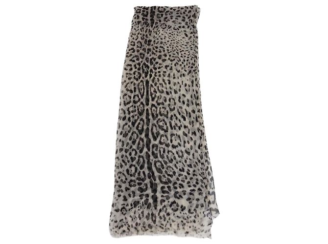 Bufanda/Chal Dolce & Gabbana de seda con estampado de leopardo blanco/negro