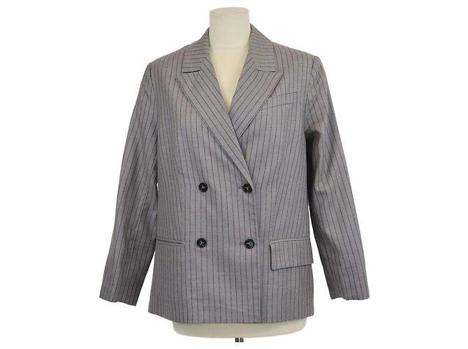 Autre Marque 12 Storeez Grey Wool Striped Double Breasted Blazer
