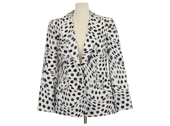 Autre Marque Brandon Maxwell Cream/Black Blend Fabric Polka Dot Blazer