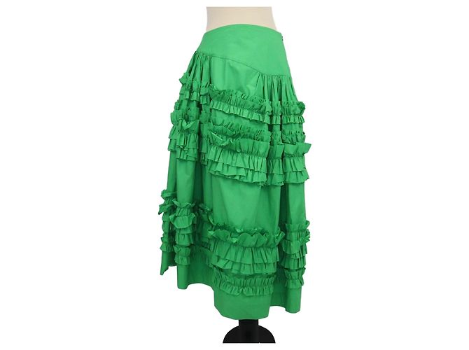 Autre Marque Saia midi de algodão com folhos verde Molly Goddard