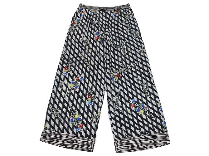 Pantalones anchos estampados de seda blanco/negro Chanel