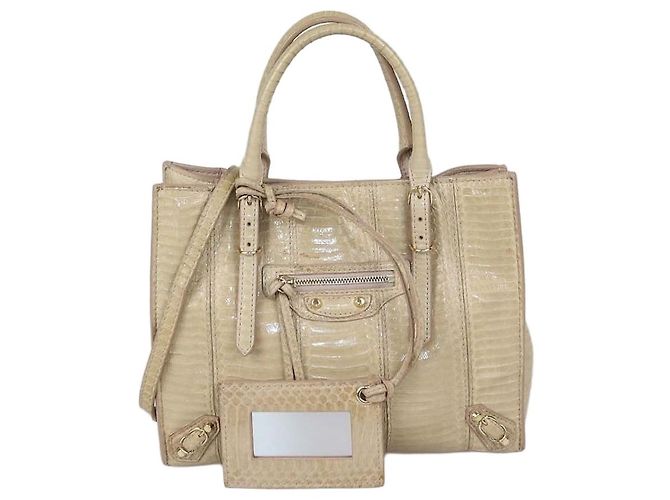 Mini Tote Papier Balenciaga em Python Bege