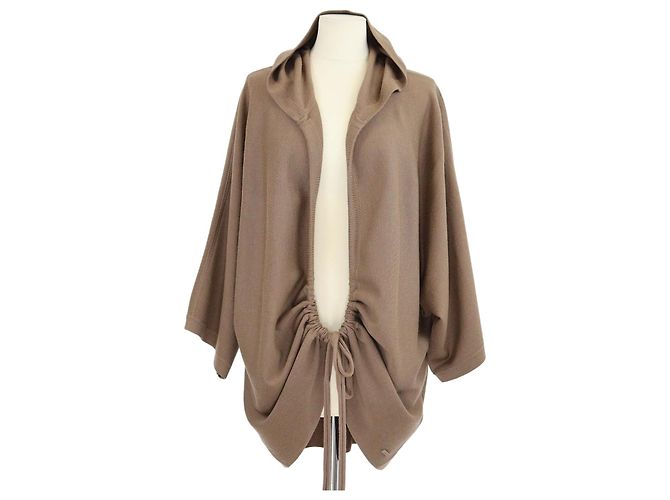 Max Mara Beige Wool Hooded Cardigan Coat