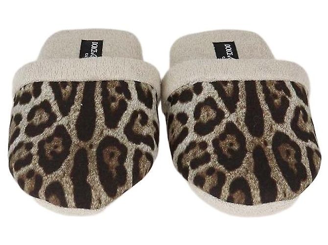 Pantofole Dolce & Gabbana in cotone e lino spugna con stampa leopardata beige/marrone