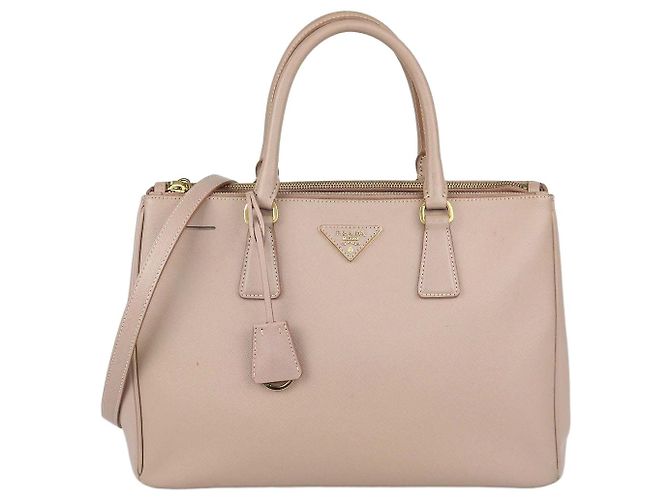 Bolso Tote Medium Double Zip de Cuero Saffiano Beige Prada