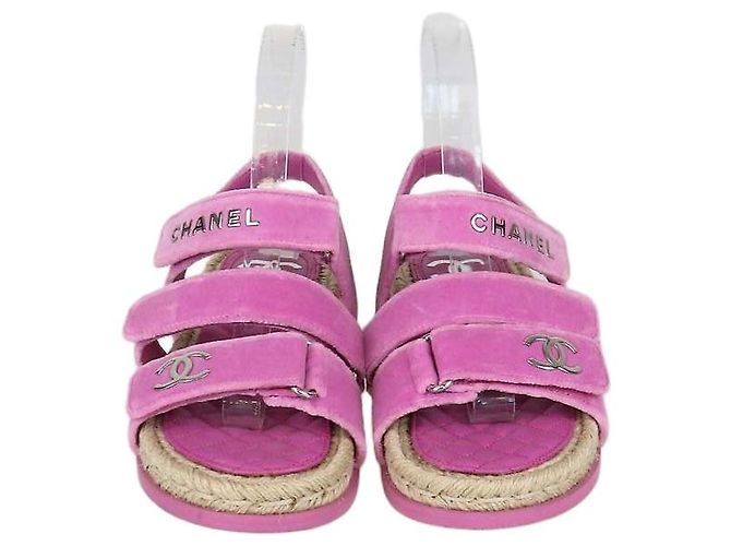 Sandali Espadrilles Chanel in velluto rosa CC