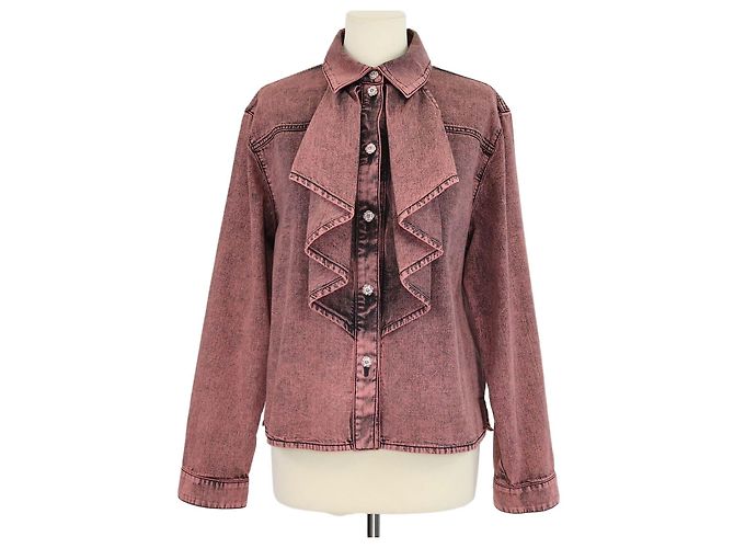 Chanel Pink Washed Denim Flare Front Long Sleeve Jacket