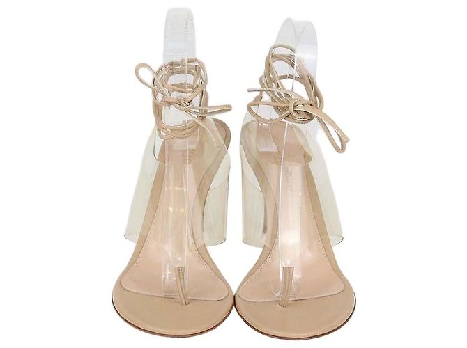 Sandali Plexi con lacci alla caviglia in PVC Beige/Trasparente e pelle Gianvito Rossi