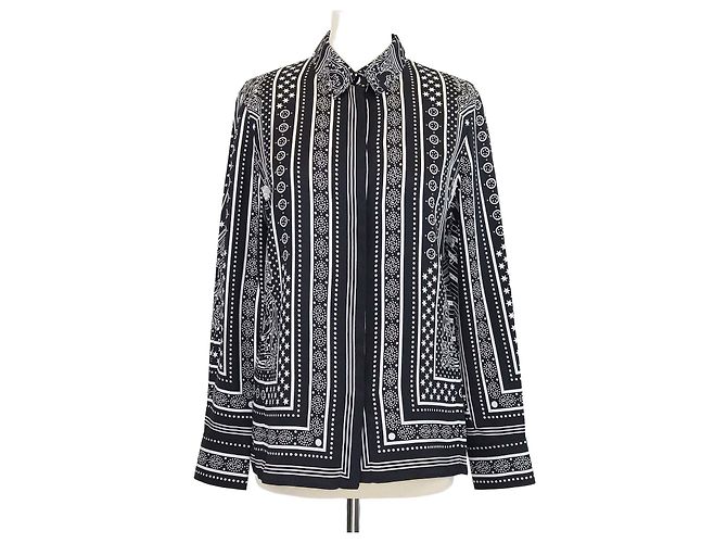 Hermès Camicia Hermes Black/White Silk Micro Astrologie Sleeve Shirt Nero Bianco
